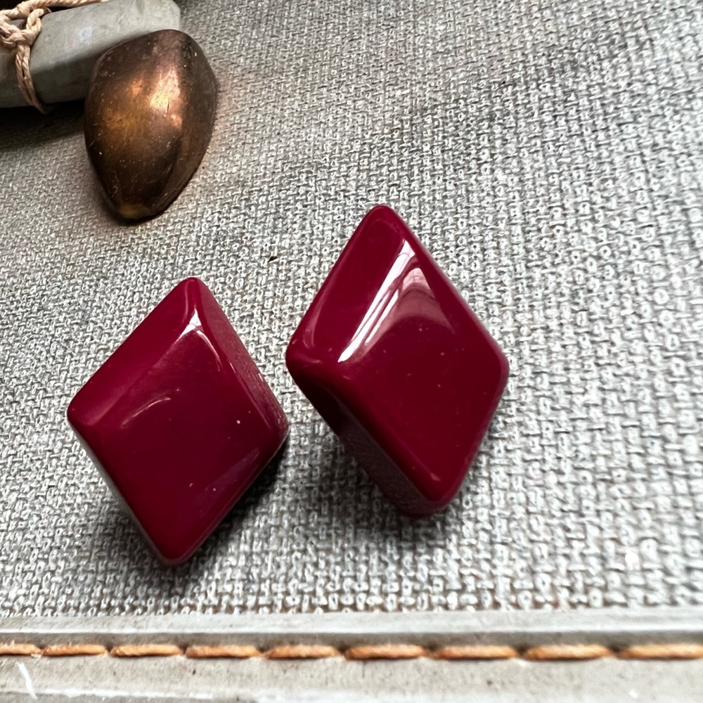 vintage ruby red diamond shaped ear clips